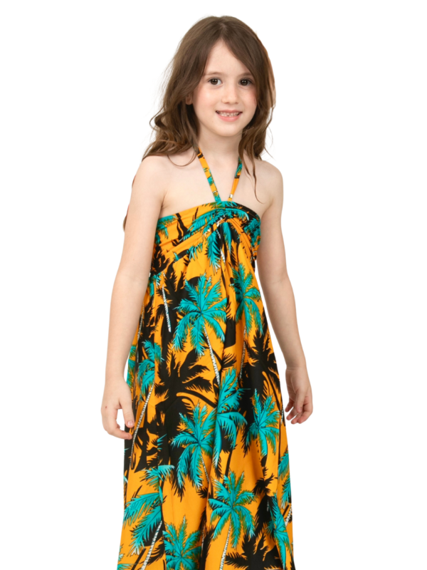 Girls' Tropical Palm Halter Maxi Dress – Palm White, Palm Pink and Palm Yellow