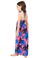 Girls' Tropical Palm Halter Maxi Dress – Palm White, Palm Pink and Palm Yellow