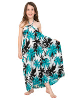 Girls' Tropical Palm Halter Maxi Dress – Palm White, Palm Pink and Palm Yellow