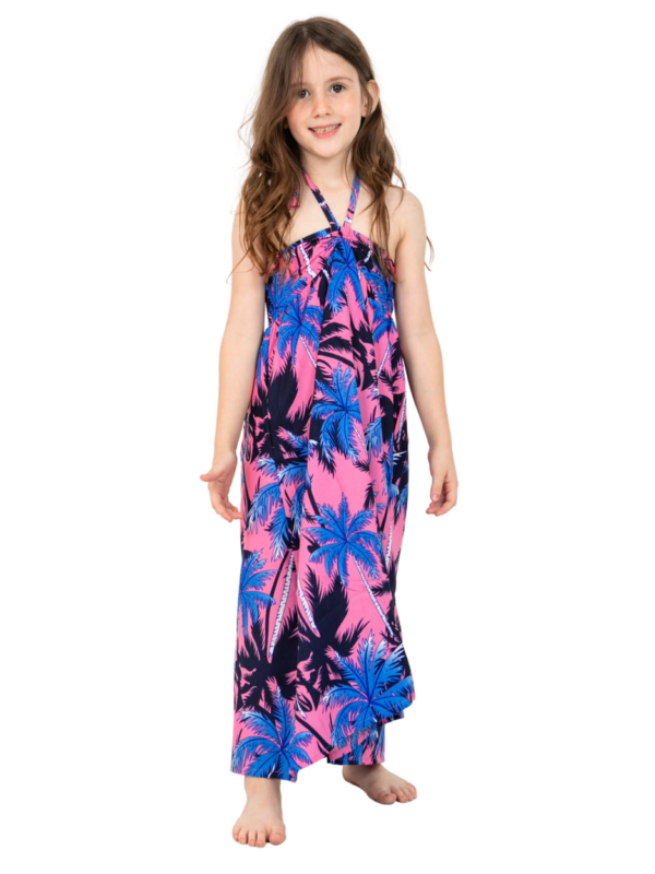 Girls' Tropical Palm Halter Maxi Dress – Palm White, Palm Pink and Palm Yellow