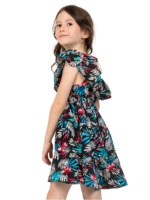 Girls' Tank Strap Dress with Ruffle Top and Bottom – Bamboo Blue and Bamboo Black