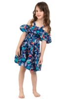 Girls' Tank Strap Dress with Ruffle Top and Bottom – Bamboo Blue and Bamboo Black