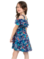 Girls' Tank Strap Dress with Ruffle Top and Bottom – Bamboo Blue and Bamboo Black