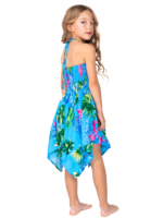 Girls' Halter and Smoking Dress – Flamingo White and Flamingo Aqua