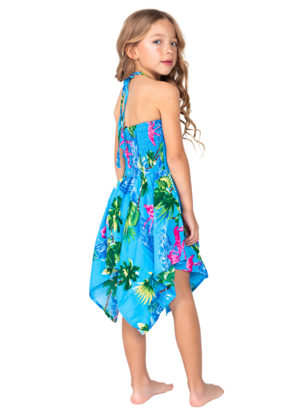 Girls' Halter and Smoking Dress – Flamingo White and Flamingo Aqua