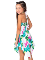 Girls' Halter and Smoking Dress – Flamingo White and Flamingo Aqua