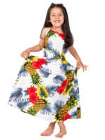 Girls' Halter Maxi Sundress with Elastic Waist and Back – Pineapple White and Pineapple Navy