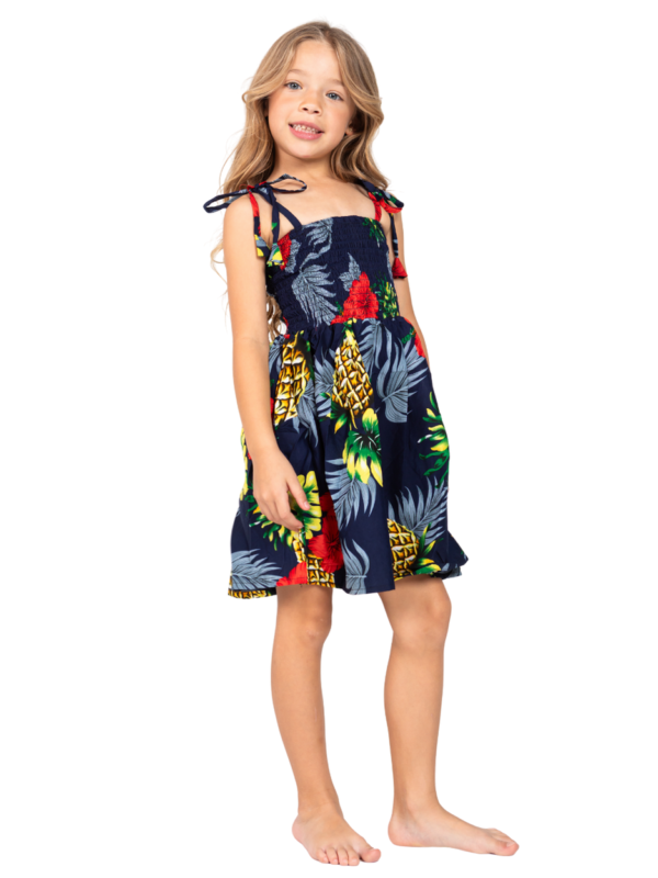 Girls' Halter Maxi Sundress with Elastic Waist and Back – Pineapple White and Pineapple Navy