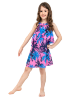 Girls' Breezy Tropical Palm Dress – Palm White, Palm Pink and Palm Yellow