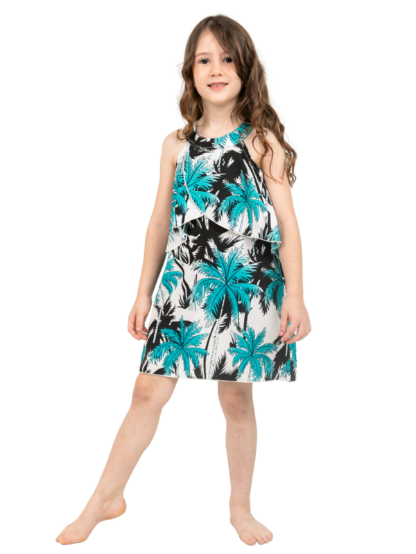 Girls' Breezy Tropical Palm Dress – Palm White, Palm Pink and Palm Yellow