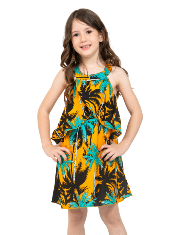 Girls' Breezy Tropical Palm Dress – Palm White, Palm Pink and Palm Yellow