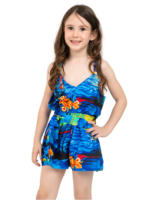 Girls' Strap Romper Shorts – Blue Palm, Green Palm and Red Palm