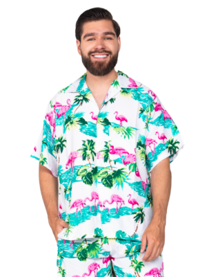 Men's Hawaiian Shirt 'FLAMINGO WHITE'