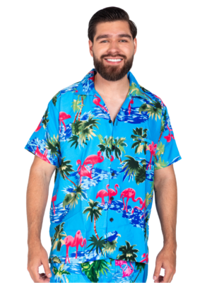 Men's Hawaiian Shirt 'FLAMINGO AQUA'