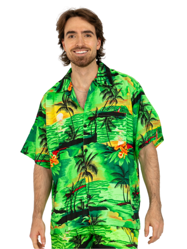 Men's Hawaiian Shirt 'GREEN PALM BLACK'