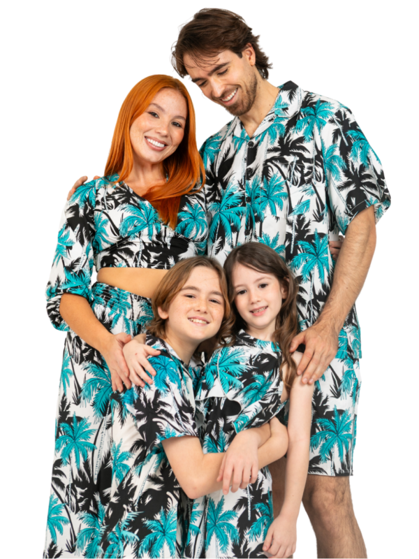 Girls' Breezy Tropical Palm Dress – Palm White, Palm Pink and Palm Yellow