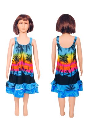 Girls' Ruffle Hem Sundress – Sunset Blue, Sunset Pink and Sunset Grey