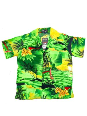 Boys Hawaiian Shirt 'GREEN PALM BLACK'