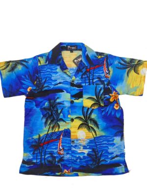 Boys Hawaiian Shirt 'BLUE PALM BLACK'