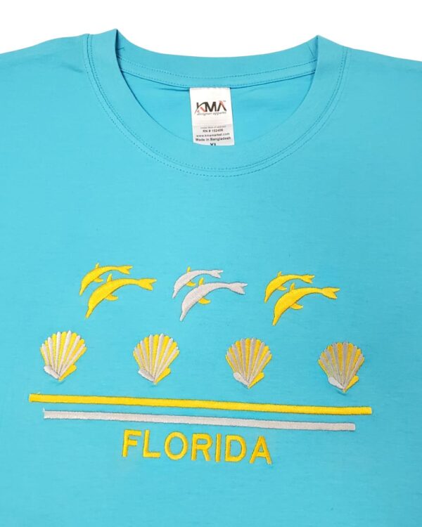 Embroidery T-shirt Florida Shell Dolphin Pool