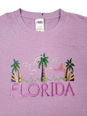 Embroidery T-shirt Florida 3 Dolphin & Palm Tree Lavender