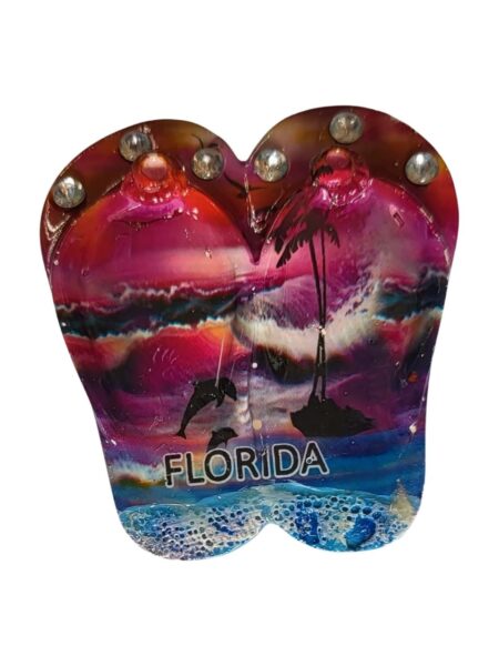 Florida Polyresin Magnet - "Dolphin Sunset Pink & Blue"