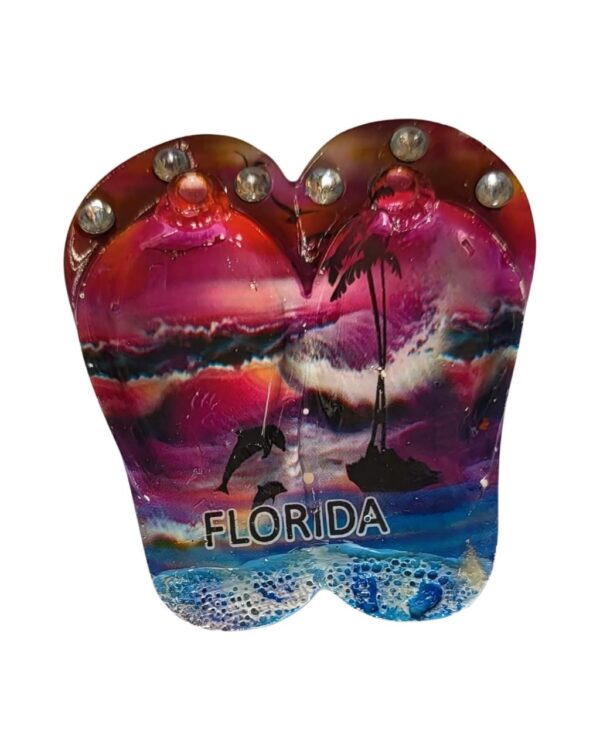 Florida Polyresin Magnet - "Dolphin Sunset Pink & Blue"