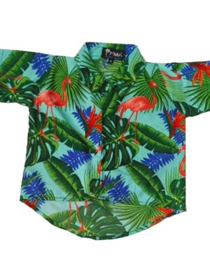 Hawaiian Dog Shirt 'FLAMINGO GREEN'