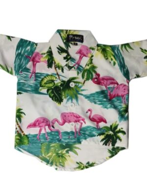 Hawaiian Dog Shirt 'FLAMINGO WHITE'