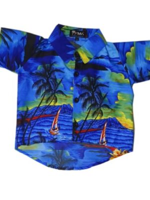 Hawaiian Dog Shirt 'BLUE PALM BLACK'