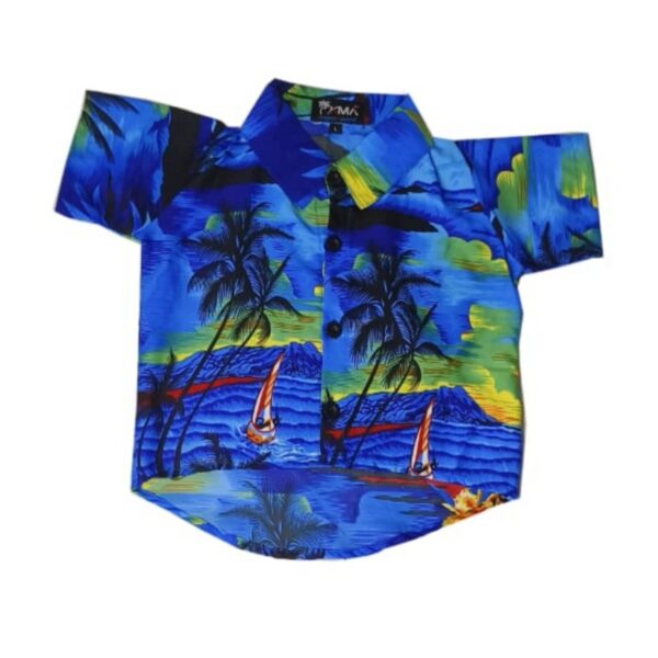 Hawaiian Dog Shirt 'BLUE PALM BLACK'