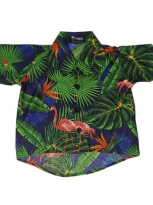 Hawaiian Dog Shirt 'FLAMINGO NAVY'