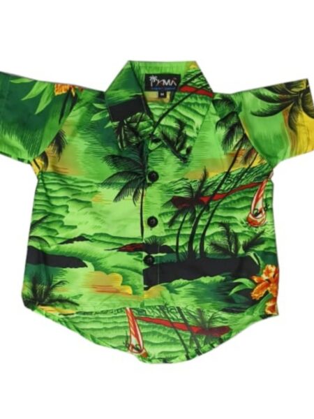Hawaiian Dog Shirt 'GREEN PALM BLACK'