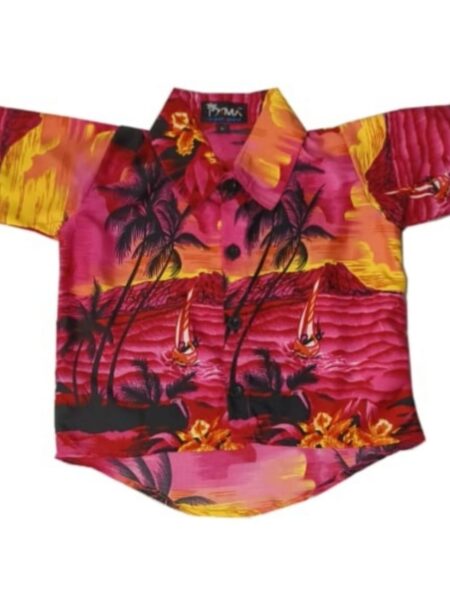 Hawaiian Dog Shirt 'RED PALM BLACK'