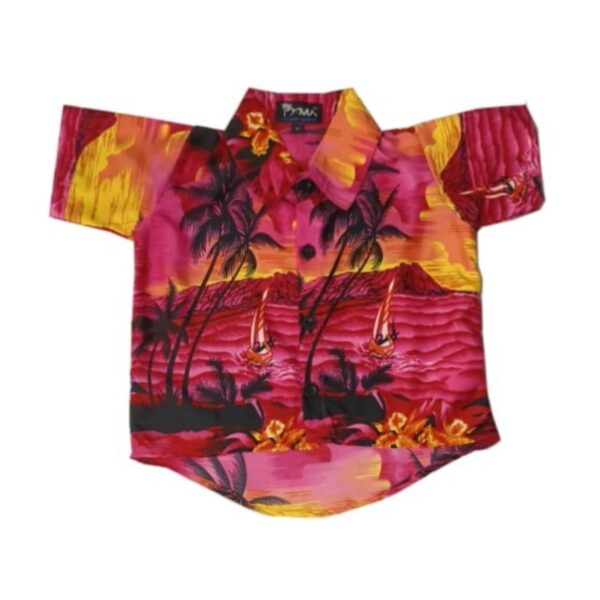 Hawaiian Dog Shirt 'RED PALM BLACK'