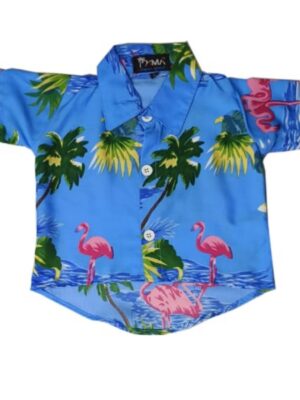 Hawaiian Dog Shirt 'FLAMINGO AQUA'