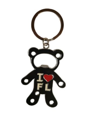 Florida Metal Key Chain & Bottle Opener - "I Love FL Bear BLACK"