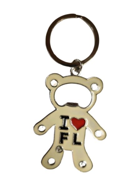 Florida Metal Key Chain & Bottle Opener - "I Love FL Bear WHITE"