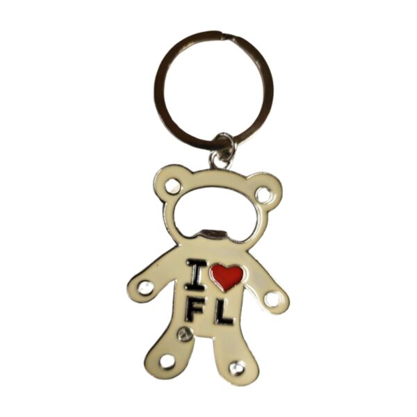 Florida Metal Key Chain & Bottle Opener - "I Love FL Bear WHITE"