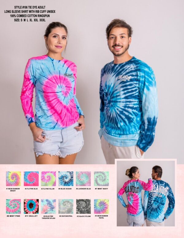 Adult Tie Dye Long Sleeve Shirt - "Various Designs"