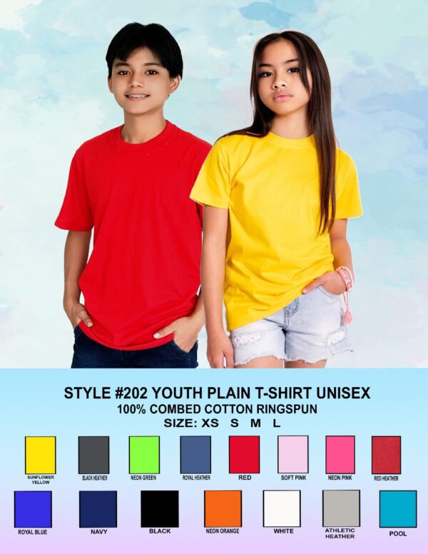 Youth Solid Color Short Sleeve T-shirt Unisex - "100% Combed Cotton & Ringspun"