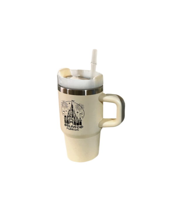 14oz Castle Stainless Steel Vacuum Insulated Tumbler with Handle, Lid, and Straw, Hot & Cold.