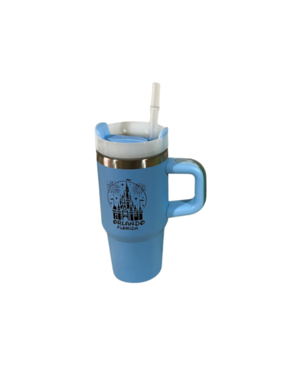14oz Castle Stainless Steel Vacuum Insulated Tumbler with Handle, Lid, and Straw, Hot & Cold.
