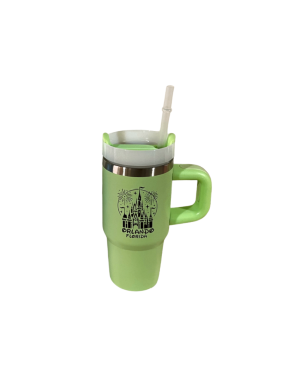 14oz Castle Stainless Steel Vacuum Insulated Tumbler with Handle, Lid, and Straw, Hot & Cold.