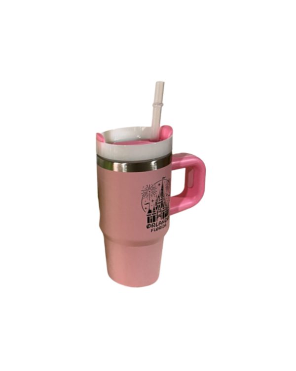 14oz Castle Stainless Steel Vacuum Insulated Tumbler with Handle, Lid, and Straw, Hot & Cold.