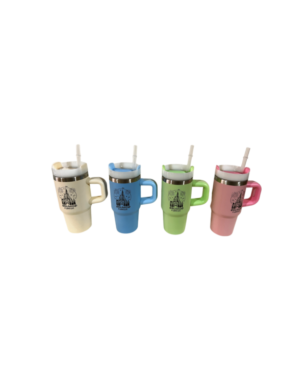 14oz Castle Stainless Steel Vacuum Insulated Tumbler with Handle, Lid, and Straw, Hot & Cold.