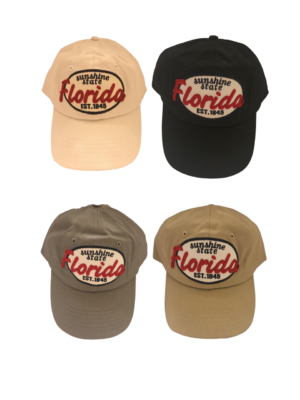 Florida 100% Cotton Cap – “Sunshine State Florida EST. 1845” (Beige, Black, Grey, Khaki)