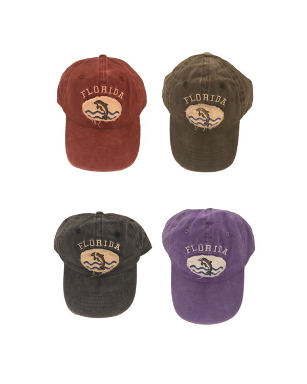 Florida 100% Cotton Cap – “Dolphin” (Burgundy, Olive, Black, Purple)